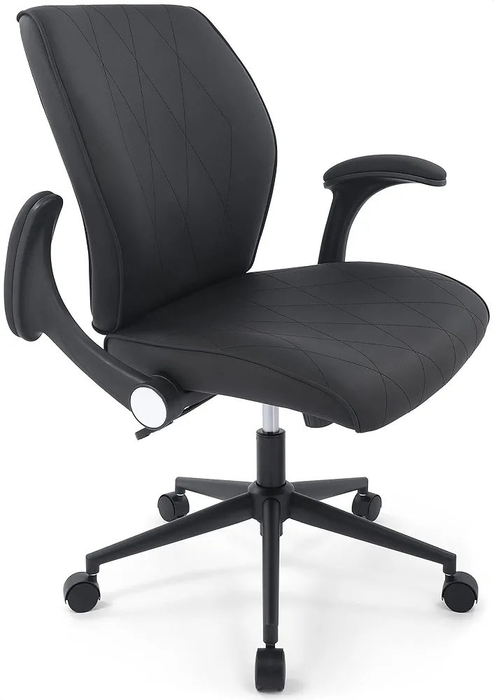 CHAIRMAN Premium Faux Leather Padded Mid-Back Adjustable-Height/Tilt, Swivel Office Computer Desk Chair with Flip-up Arms, Ergo Design for Sedentariness, Black