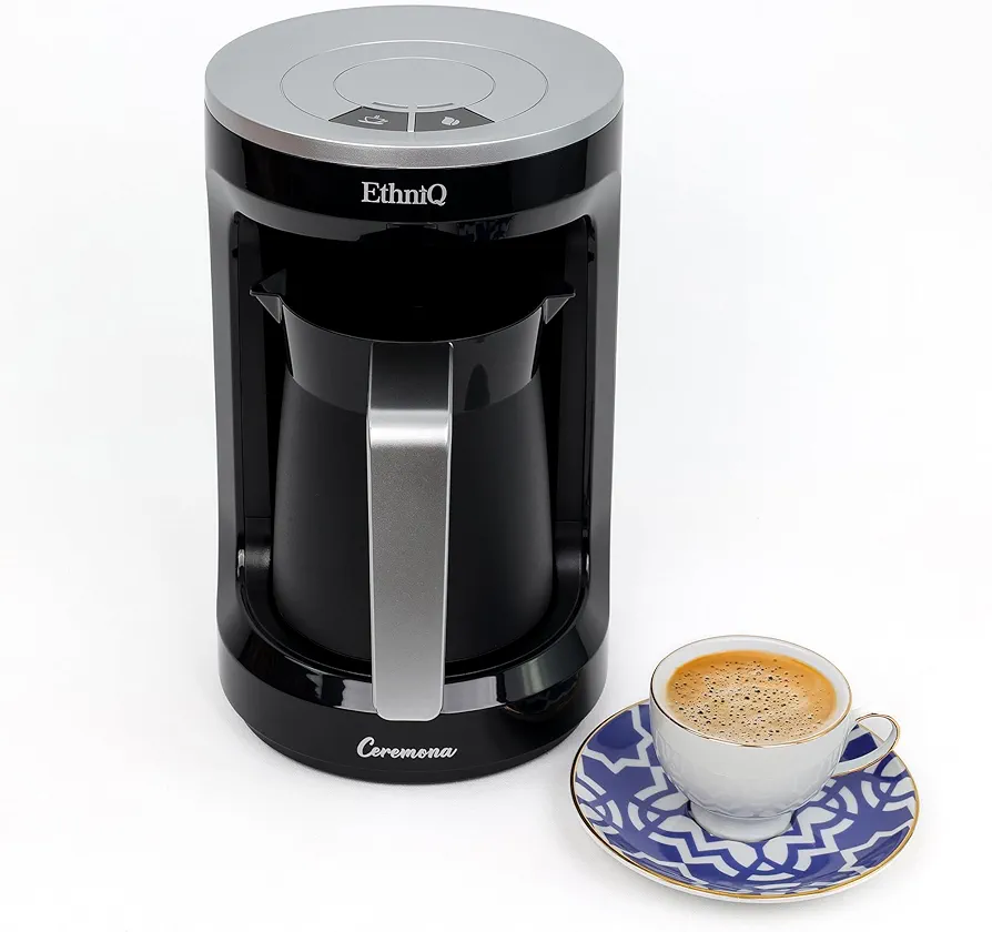 ETHNIQ Turkish Coffee Maker - 100% BPA Free, 120V, 1 to 4 Cup Capacity with Cook Sense Technology for Turkish & Greek Coffee - Ceremona Black