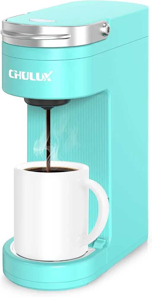 CHULUX Slim Single Serve Coffee Maker for K Cup & Ground Coffee, Mini Travel One Cup Coffee Machine for Home, Desk, Kitchen and Bedroom, Fits Travel Mug, Aqua