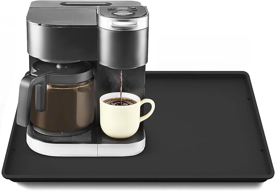Silicone Coffee Maker Mat with Lip, 19.7'' x 15'' Heavy Duty Coffee Maker Mat for Countertops, Coffee Tray Fit Under Coffee Maker Appliance Automatic Machines Espresso Accessory, Black