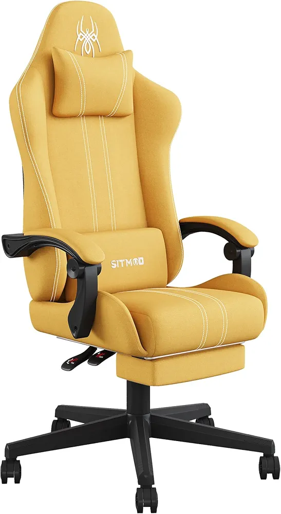 Gaming Chair Breathable Fabric Computer Chair Comfortable Office Chair Game Chair with Headrest and Lumbar Support,Ergonomic Video Game Chairs for Adults,360°-Swivel Seat