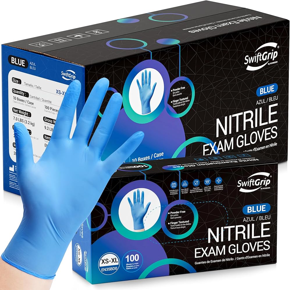 Disposable Nitrile Exam Gloves, 3 Mil, Blue, Gloves Disposable Latex Free for Medical, Cleaning & Food Prep