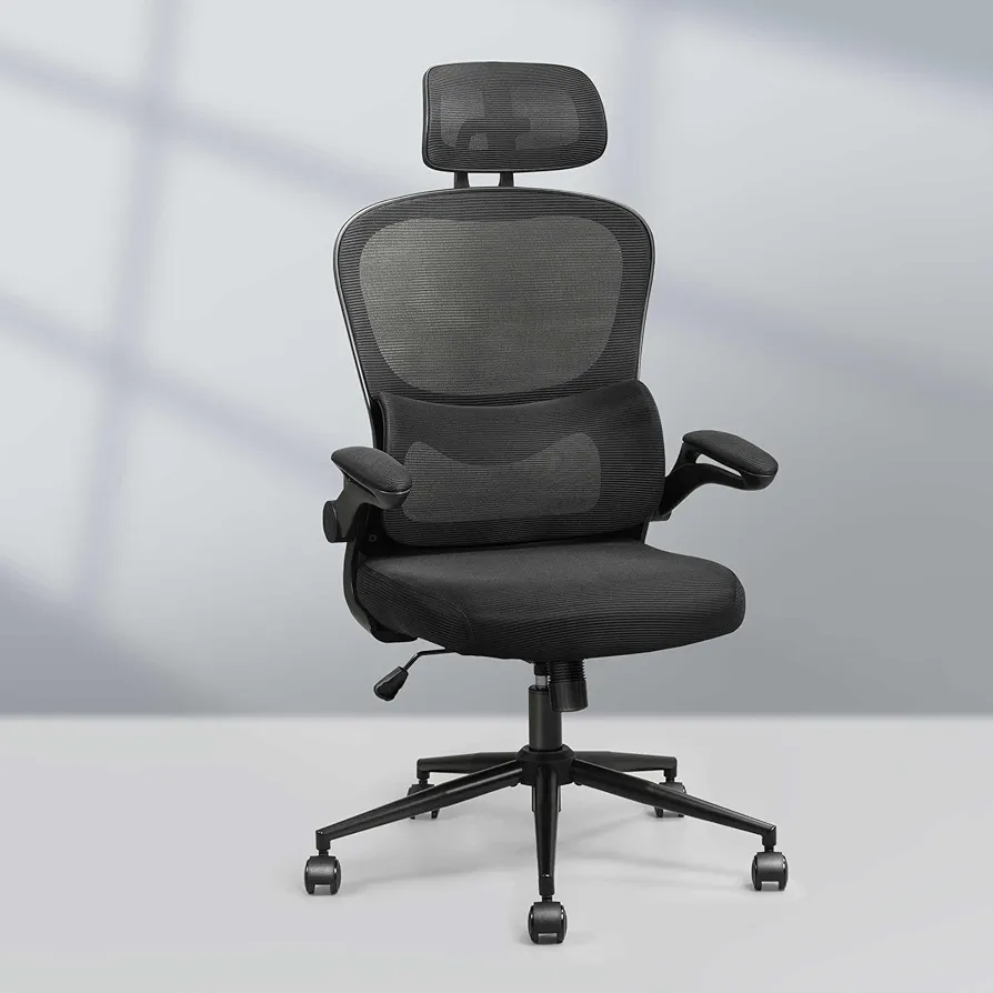 FLEXISPOT OC4 Lite Office Chair,Big and Tall Mesh Computer Desk Chair,Ergonomic Task Chair with Adjustable Lumbar Support,Headrest,Armrests and 360°Rotation for Home Office,Video Game,Black