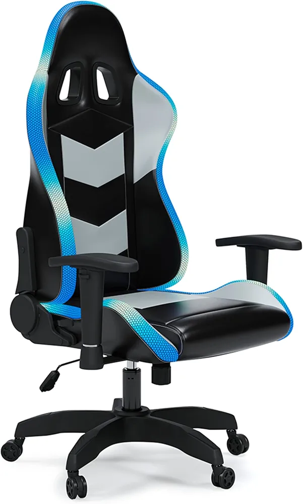Signature Design by Ashley Lynxtyn Swivel Home Office Gaming Chair with LED Lighting, Black & Gray