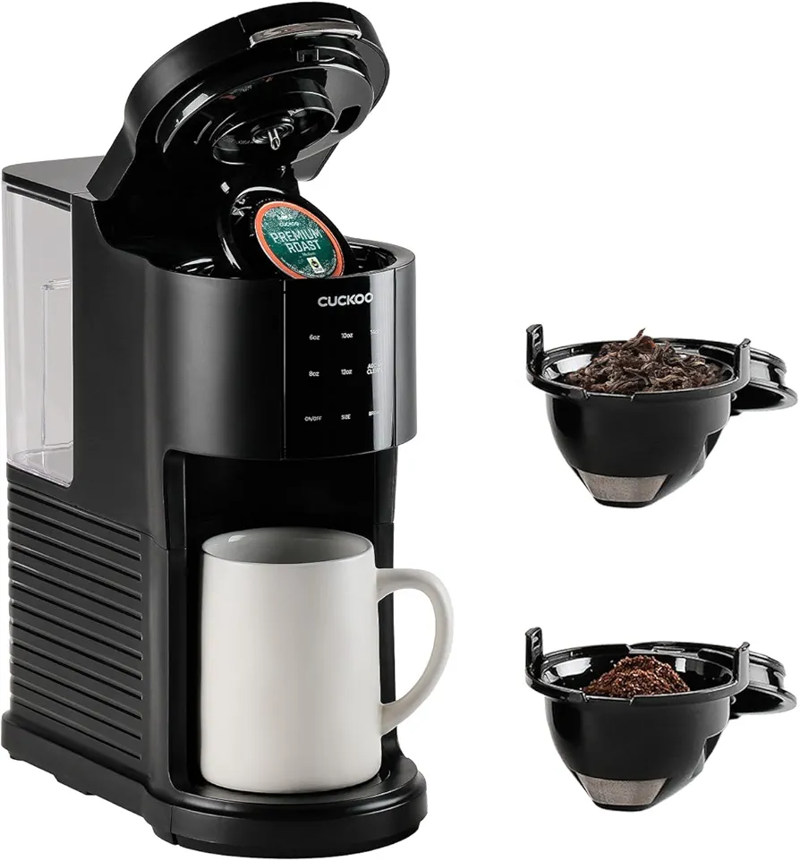 CUCKOO Single Serve Coffee Maker for K-Cup and Ground Coffee + Loose-Leaf Tea, Versatile 3-in-1 K-Cup Pod Coffee Maker, Small Single Cup Coffee Maker with 5 Sizes, KCup Coffee Machine (CCM-AK011B)