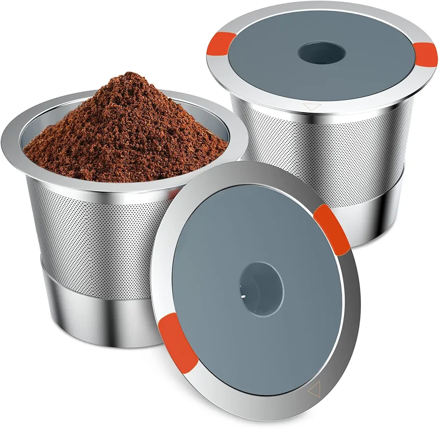Reusable K Cups Coffee Filter, Stainless Steel K Cup Reusable Coffee Pods Filters for Keurig 1.0 & 2.0 Coffee Makers Non-BPA Keurig Reusable Coffee Pods (2 Packs)