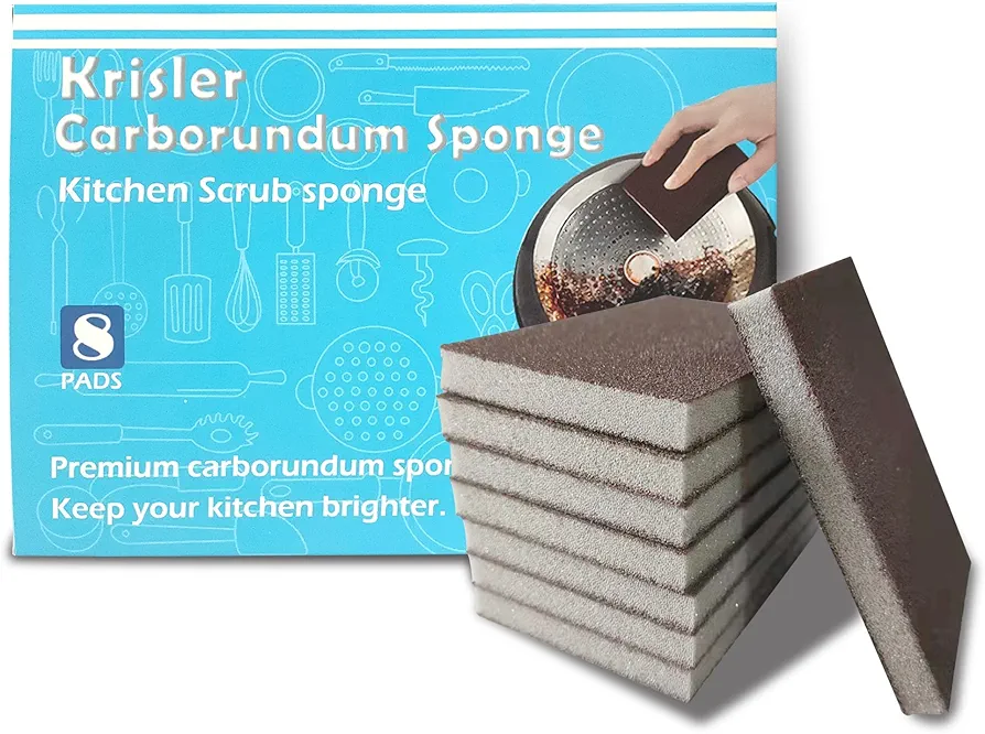 Krisler Carborundum Sponge Nano Emery Sponges Caspian Stone Pot Clean Brush Rust Eraser Grit Scouring Pads Pot Cleaning Pads with Carborundum Washing Kitchen Cleaner Tool 8pc