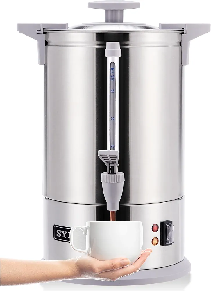 SYBO SR-CP-50B Commercial Grade Stainless Steel Percolate Coffee Maker Hot Water Urn for Catering, 50-Cup 8 L, Grey