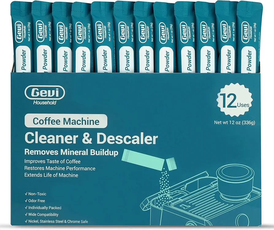 Gevi Household Coffee Maker Cleaner, Espresso Machine Cleaning Powder - 12 Use & Individually Packed for Each Use | Organic Citric Acid Cleaner Compatible with All Major Brands