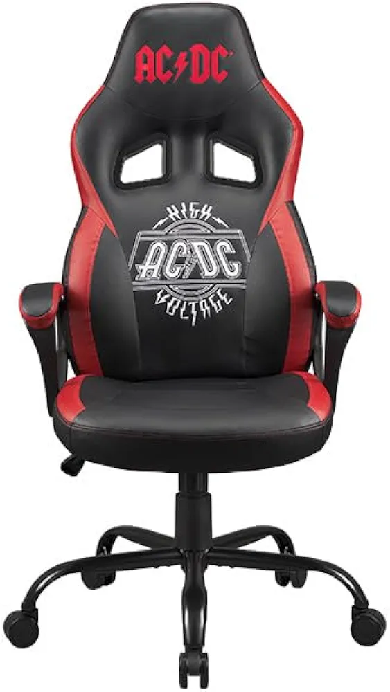 AC/DC - Gaming Chair or Office Chair, AC DC pop Gaming Chair for Teenager or Adult, Comfortable Rocking seat, Integrated headrest and armrests, Ergonomic, Adjustable backrest - Black