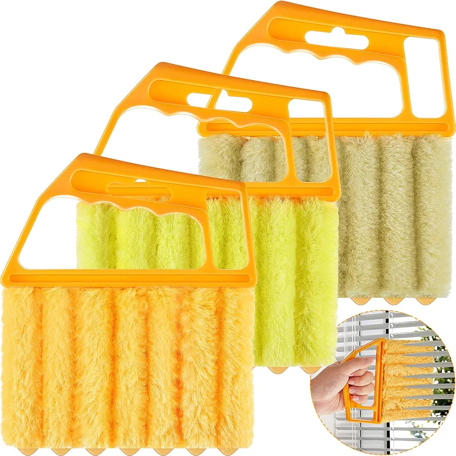 3 Pieces Blind Cleaner Duster Tool, 7 Finger Dusting Cleaner Tool for Window Venetian, Washable Mini Cleaner Brush, Hand Held Cleaner Tool for Air Conditioner Wood Blinds Dust Dirt (Yellow)