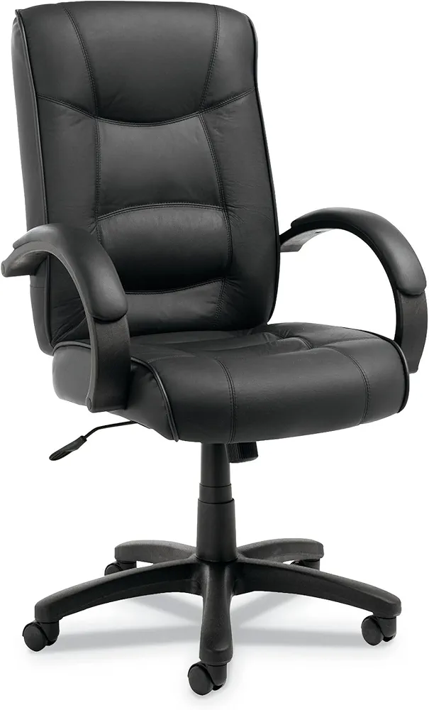 Alera ALESR41LS10B 17.91 in. - 21.85 in. Strada Series High-Back Swivel/Tilt Top-Grain Leather Chair, Supports Up to 275 lbs. - Black