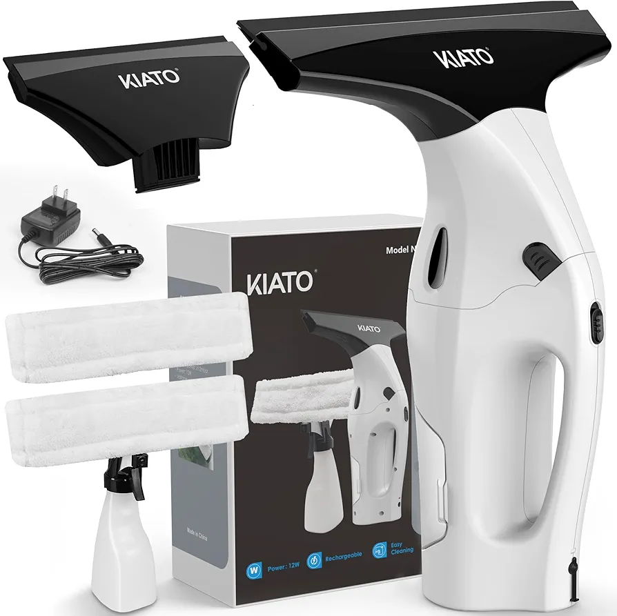 Kiato Window Vacuum, Window Vacuum Squeegee, Rechargeable Window Vac, Cordless Window Vacuum Cleaner Set, 2x Squeegee (11”+ 6.7”, 2 Pack), Electric Cleaning Tool for Windows, Tiles, Mirrors, 2200mA