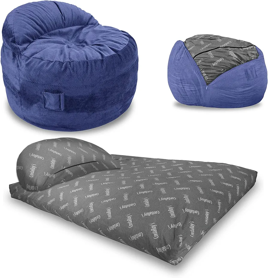 CordaRoy's Chenille Nest Gaming Bean Bag Chair with Controller Pockets and Handle, Convertible Foam-Filled Chair/Full-Size Lounger, Charcoal