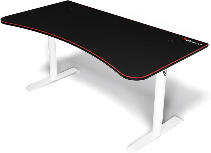 Arozzi Arena Ultrawide Curved Gaming and Office Desk with Full Surface Water Resistant Desk Mat Custom Monitor Mount Cable Management Cut Outs Under The Desk Cable Management Netting - White