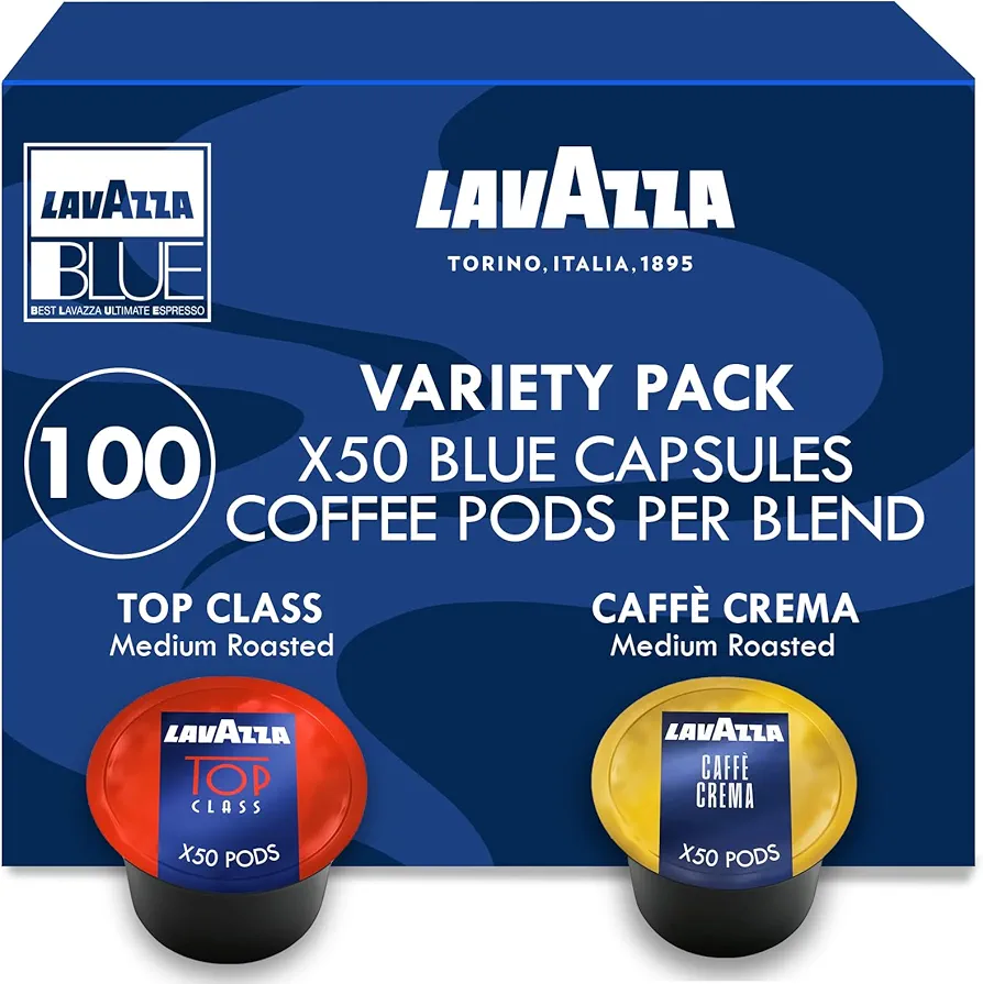 Lavazza Blue Capsules Coffee Pods, Best Value Variety Pack - Top Class and Caffe Crema for Lavazza LB Machines (all types), 50 Each, 100-Count