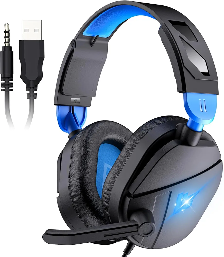 G63 Gaming Headsets for PC, Gaming Headphones with Noise Canceling Mic, PS5 PS4 Headset with Soft Memory Earmuffs, LED Light, Stereo Sound, 2m Wired Over Ear Headphones for Xbox One, Mac, Laptop, PC