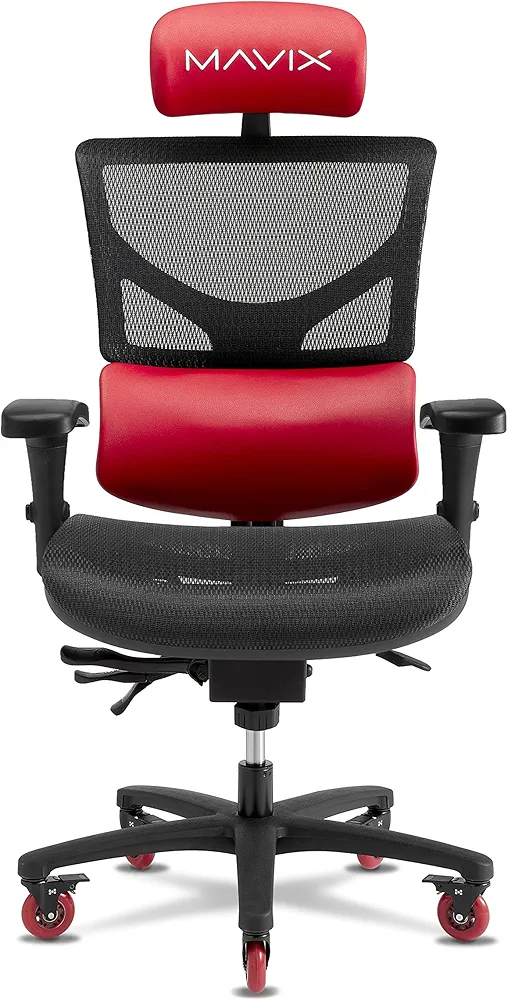 MAVIX M7 Gaming Chair: 21” Wide Seat, DVL, M-Breeze Fabric - Ergonomic Lumbar Support/Optimal Venting/Comfort Design/Ideal for Gamers & Office (Red/Black)