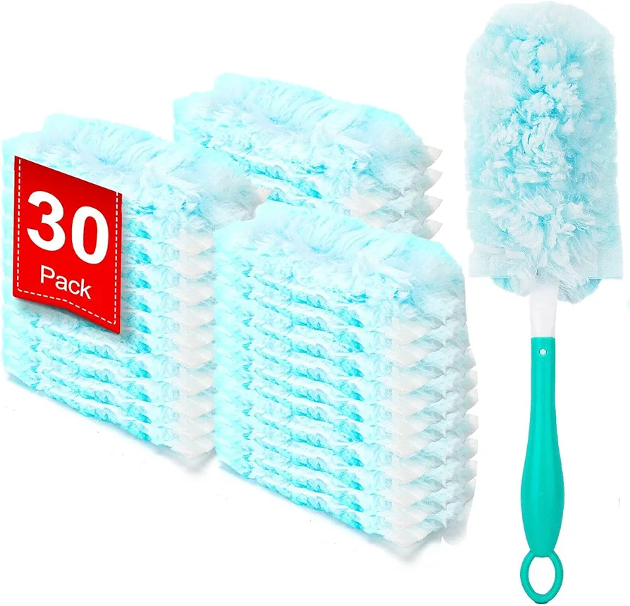KeFanta Heavy Duty Duster Refills for Swiffer Duster, 30 Count Multi-Surface Duster Refills with 1 Handle, 360° Microfibers Disposable Dusters for Cleaning, Unscented