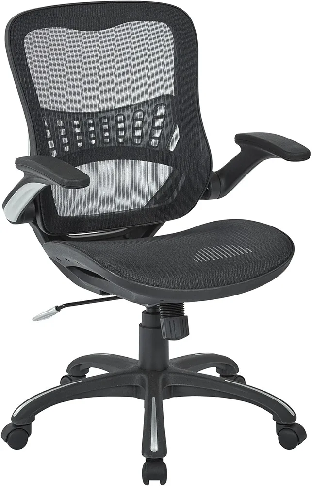 Office Star Ventilated Manager's Office Desk Chair with Breathable Mesh Seat and Back, Black Base, Black