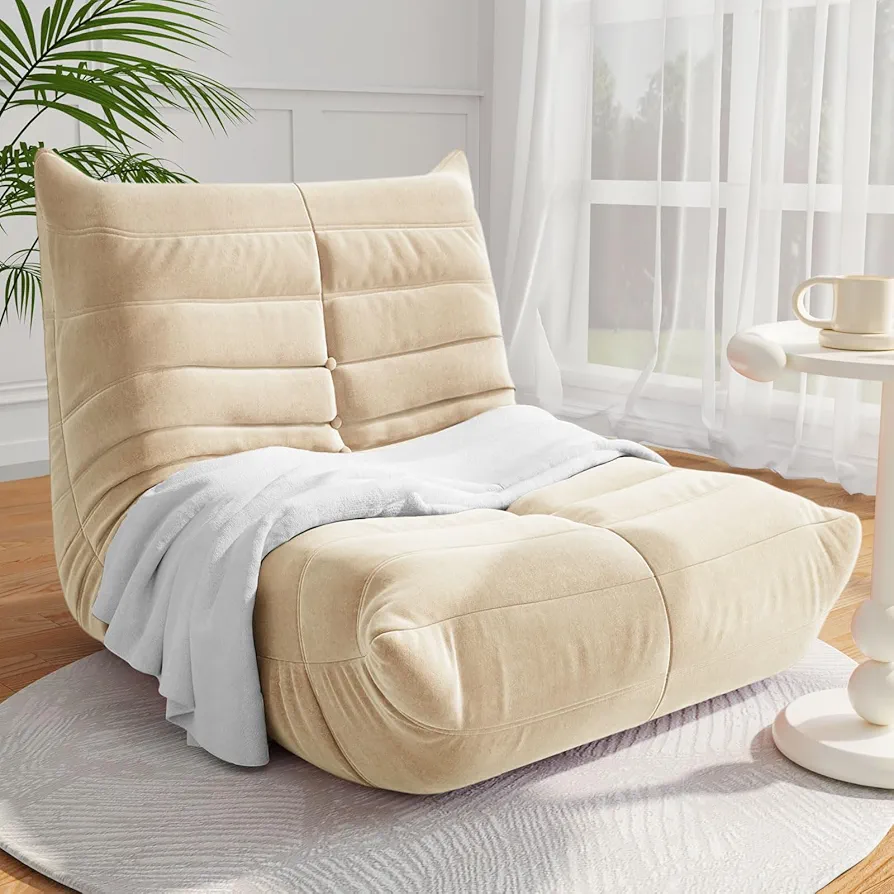CCF Bean Bag Chair for Adults Fireside Chair Giant Comfy Lazy Sofa Chair Soft Premium Memory Foam Lounger Oversized Beanbag Chair with Ottoman for Bedroom Living Room BE
