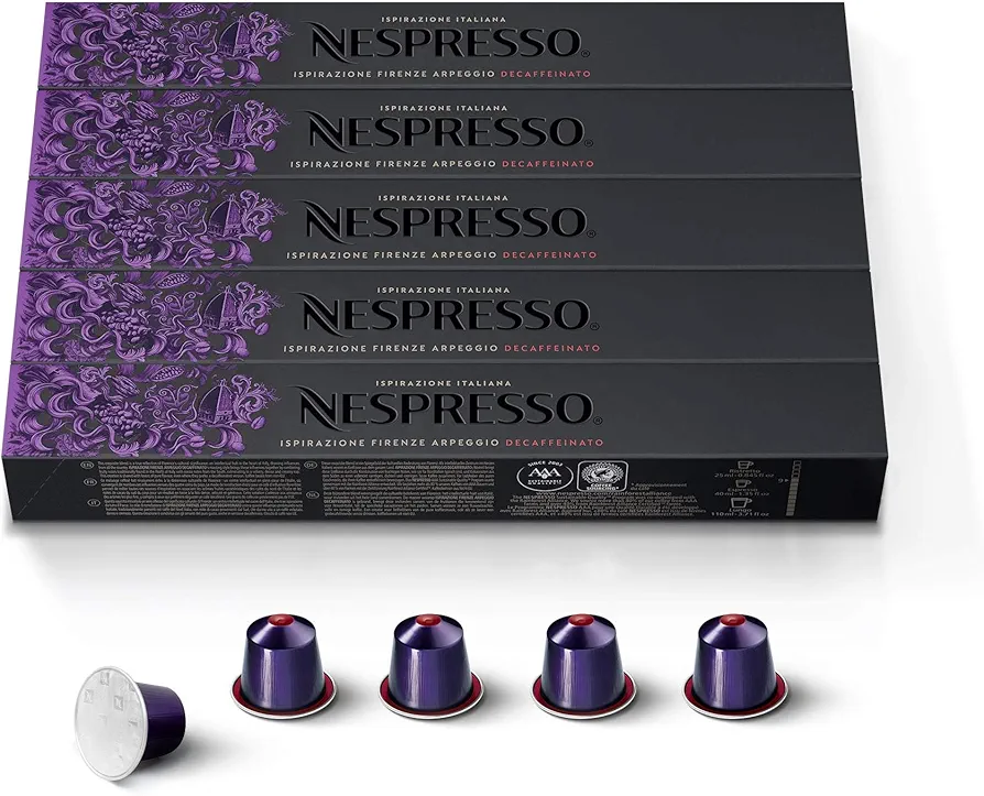 Nespresso Capsules Original Line Stocking Stuffers, Arpeggio Decaffeinato, Dark Roast Coffee, 50-Count Coffee Pods