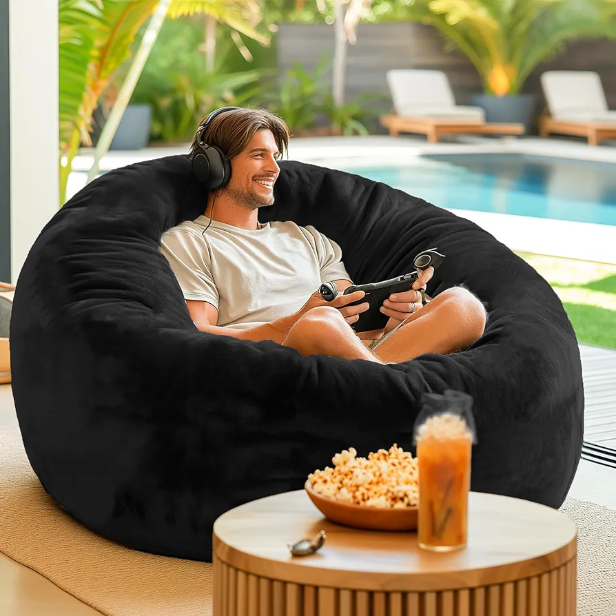 Codi Bean Bag Chair with Filler Included, 4 FT - Comfy Large Beanbag Chairs for Adults, Memory Foam Added - Machine Washable and Soft Mink Bonded Cover - Black, 4ft