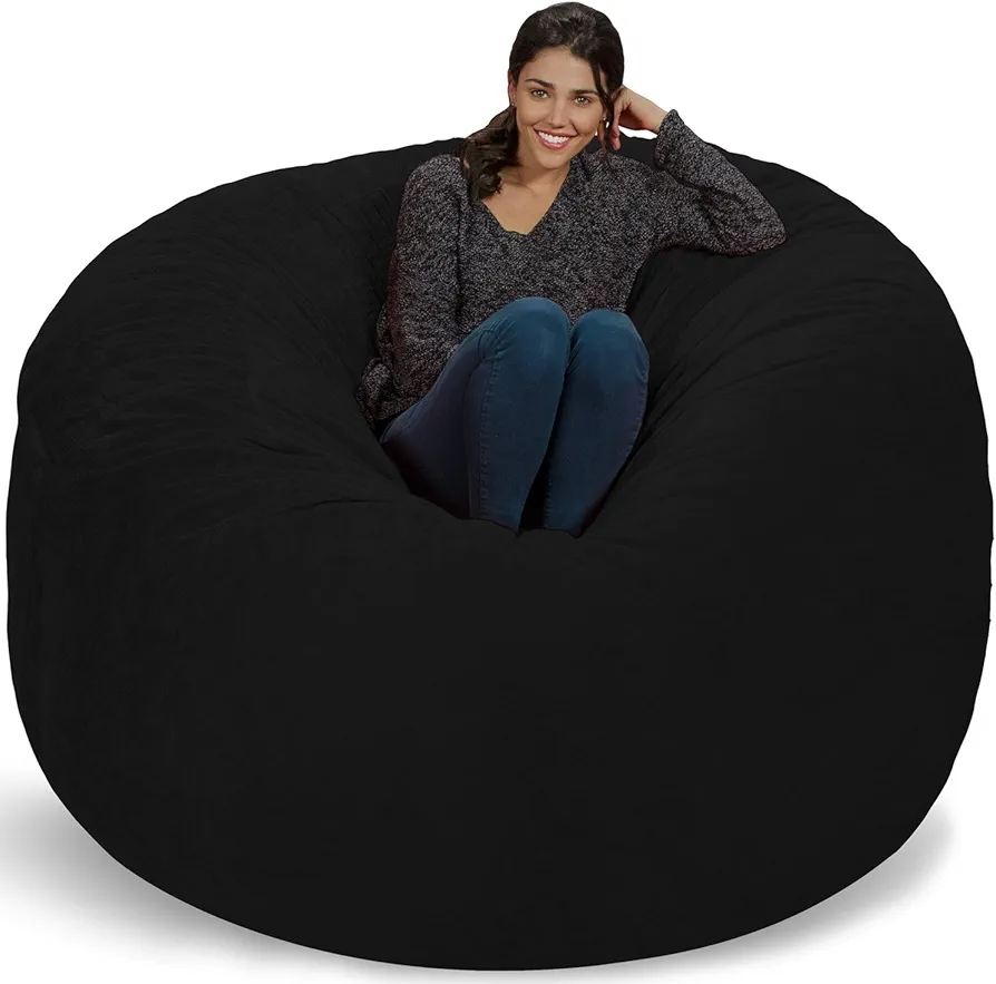 Chill Sack Bean Bag Chair: Giant 6' Memory Foam Furniture Bean Bag - Big Sofa with Soft Micro Fiber Cover, Black Furry