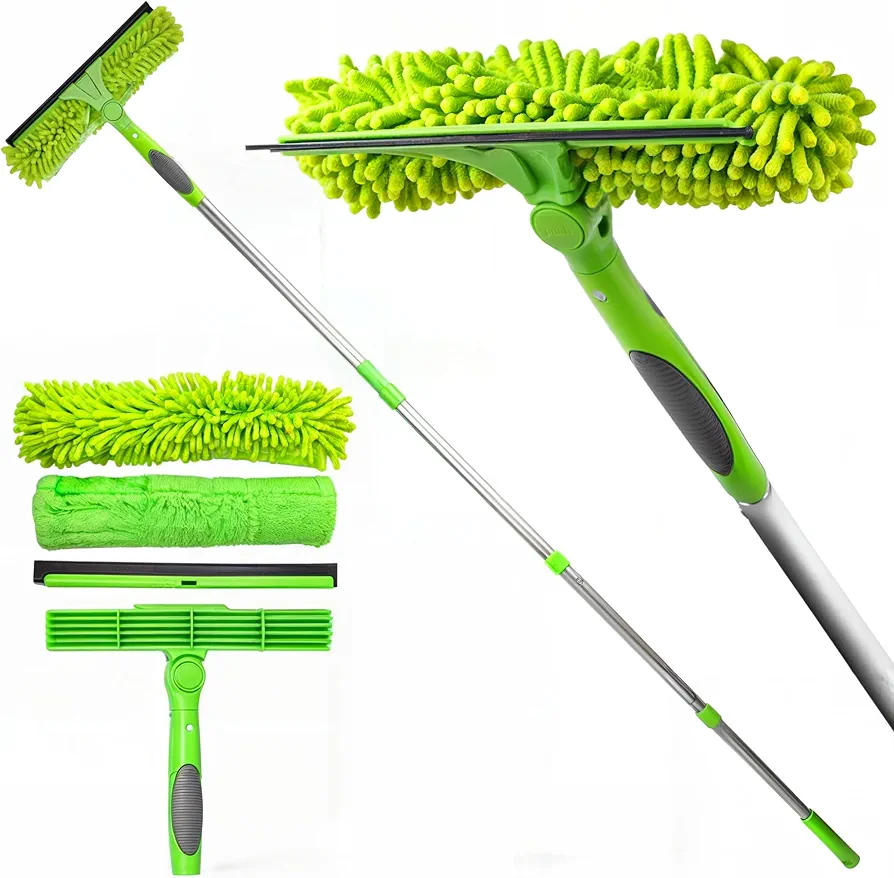 DSV Standard Professional 62" Window Squeegee for Window Cleaning, 2 in 1 Rotatable Window Cleaning Squeegee Kit with Extension Pole, Window Cleaning Tool for Indoor/Outdoor High Windows, Home, Car