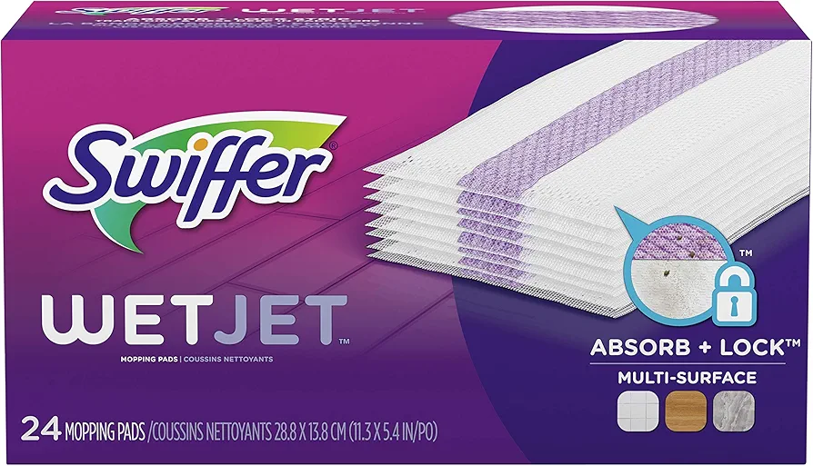 Swiffer WetJet Hardwood Floor Cleaner Spray Mop Pad Refill, Bathroom Cleaning Supplies, Hardwood Floor Cleaner, Multi Surface, 24 Count