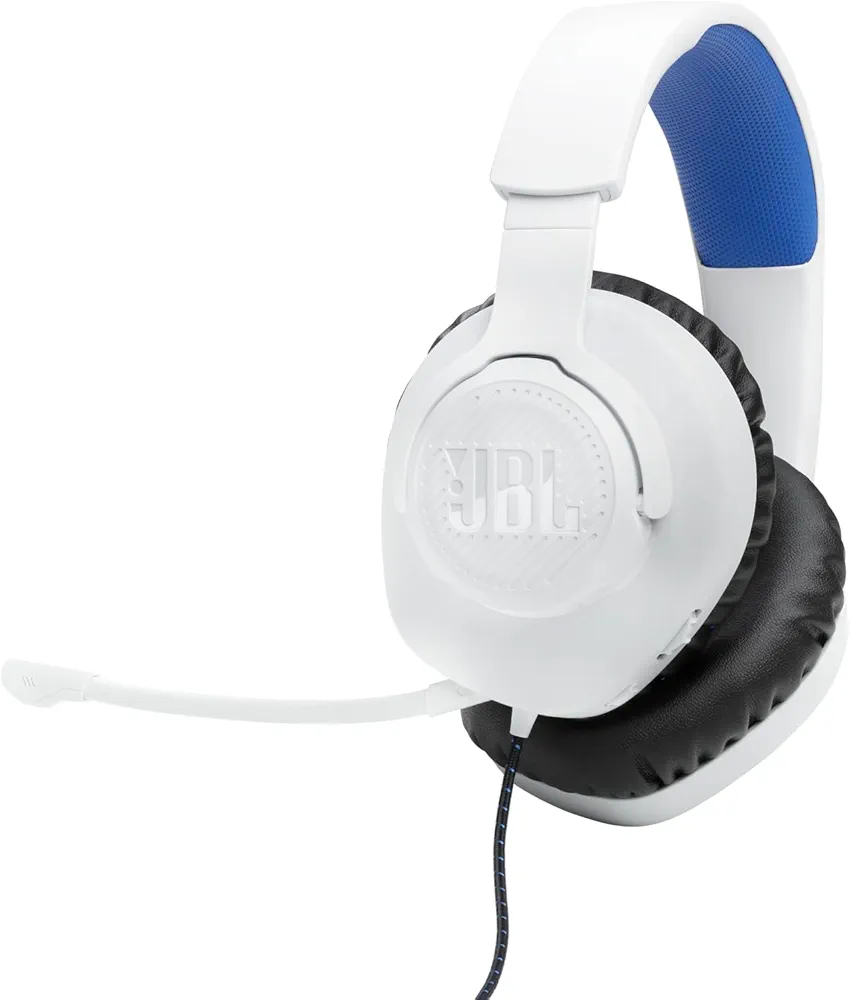 JBL Quantum 100P - Wired Over-Ear Gaming Headset with a Detachable mic, QuantumSOUND Signature, Memory Foam Comfort, Compatible with Windows Sonic Surround Sound (White)