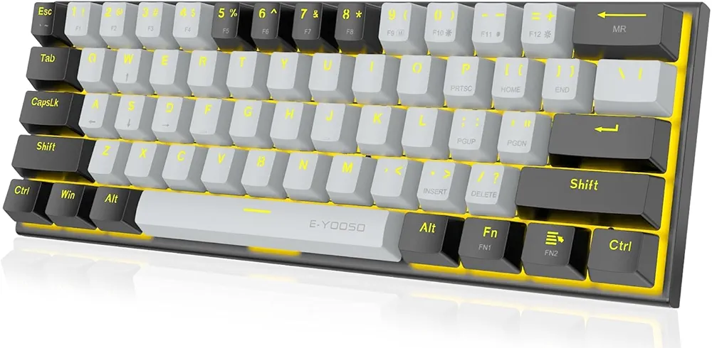 E-YOOSO 60% Mechanical Keyboard, Red Switches Mechanical Gaming Keyboard Wired with LED Backlit, Ultra-Compact 60 Percent Computer Keyboard for Windows, Mac OS(New Grey Black)