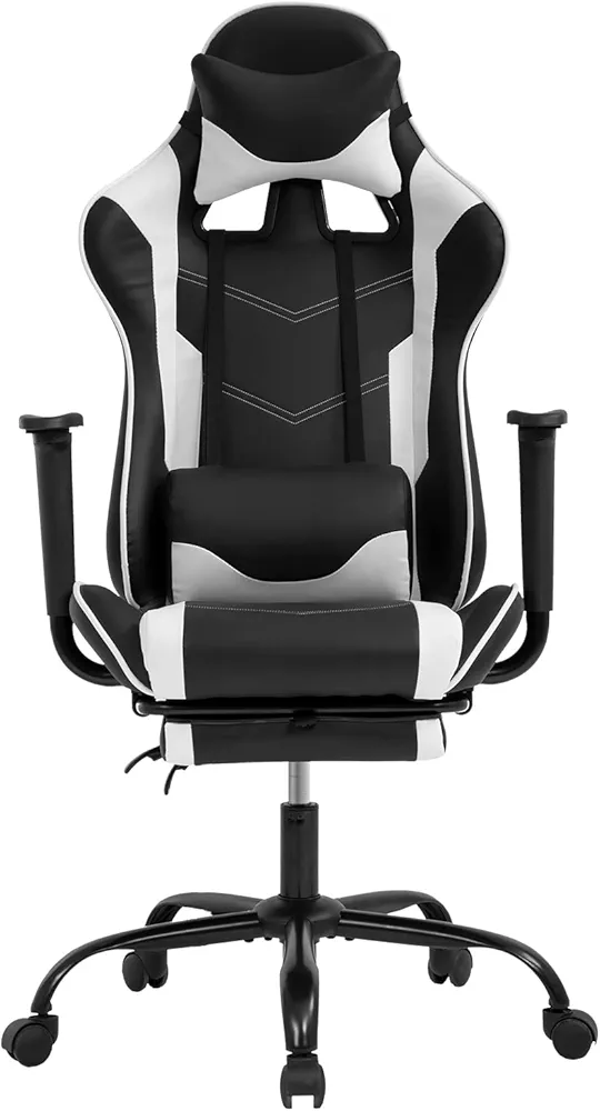 Gaming Chair Ergonomic Computer Racing Style Office Chair Adjustable High Back Gamer Chair for Home Office with Footrest Headrest Lumbar Support,White
