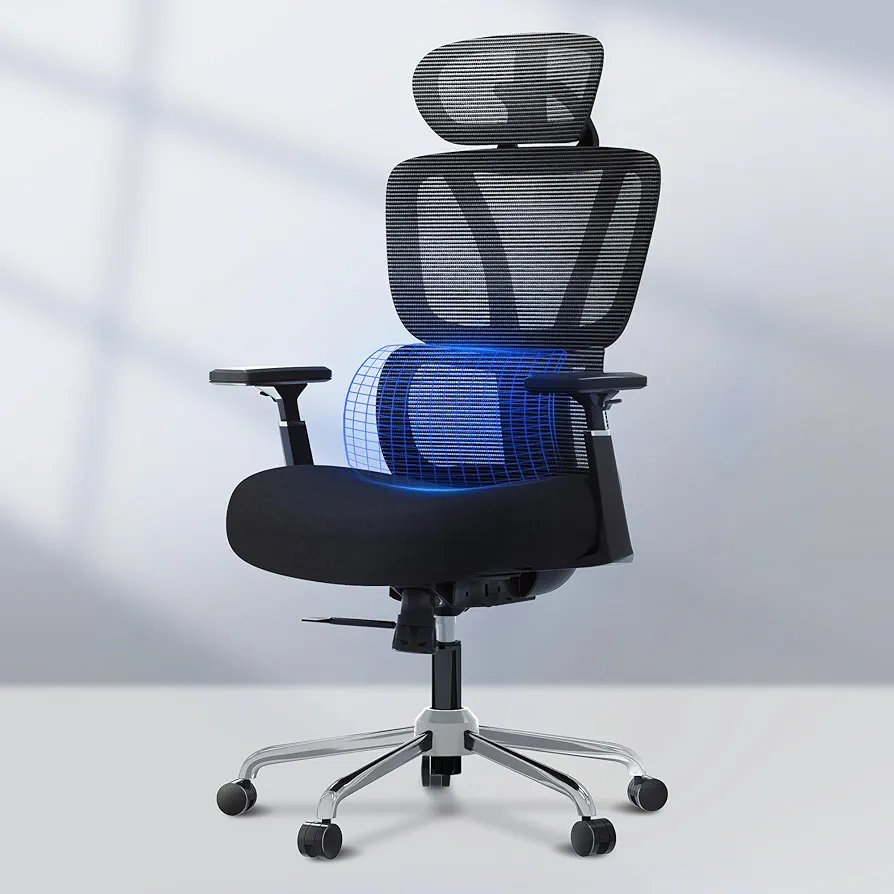 FLEXISPOT Office Chair,Big and Tall Desk Chair,Ergonomic Task Chair with Adjustable Lumbar Support,Headrest,Armrests and 360°Rotation OC4 Foam Seat for Home Office,Video Game,Black