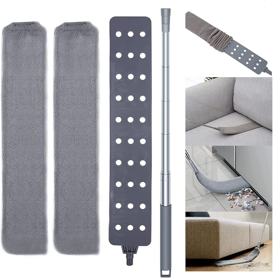 Retractable Gap Dust Cleaner,with 2 Microfiber Dusting Cloths, Long Handle 60inches Washable and Retractable Duster Brush,Extendable Gap Dusters for Sofa Bed Furniture Bottom