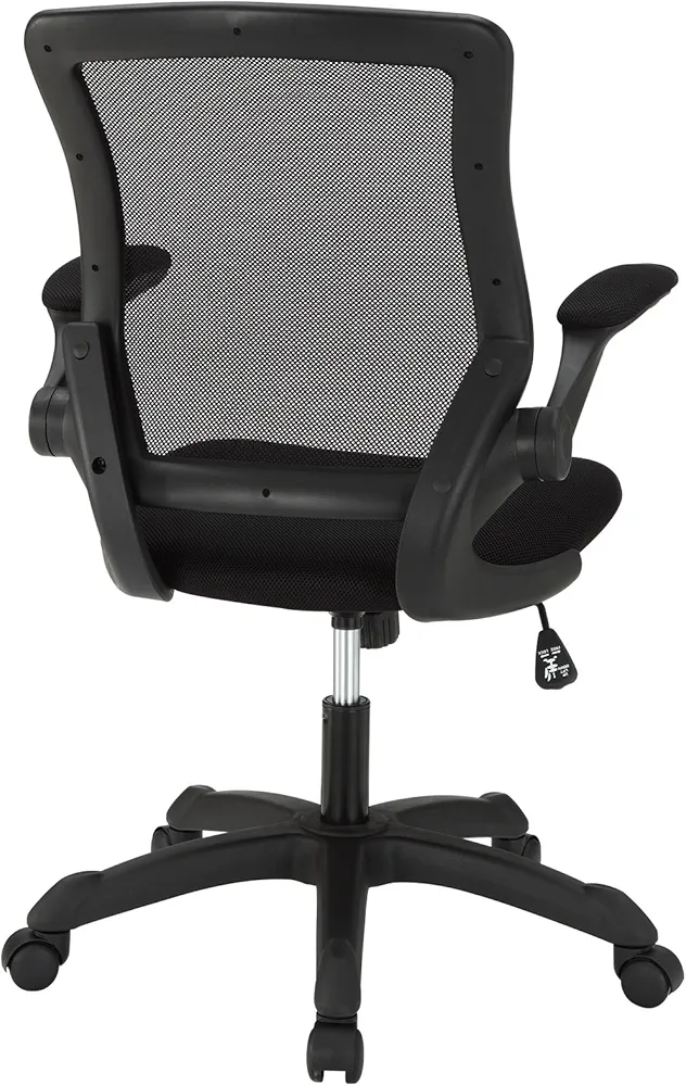 Modway Veer Office Chair with Mesh Back and Vinyl Seat With Flip-Up Arms in Black