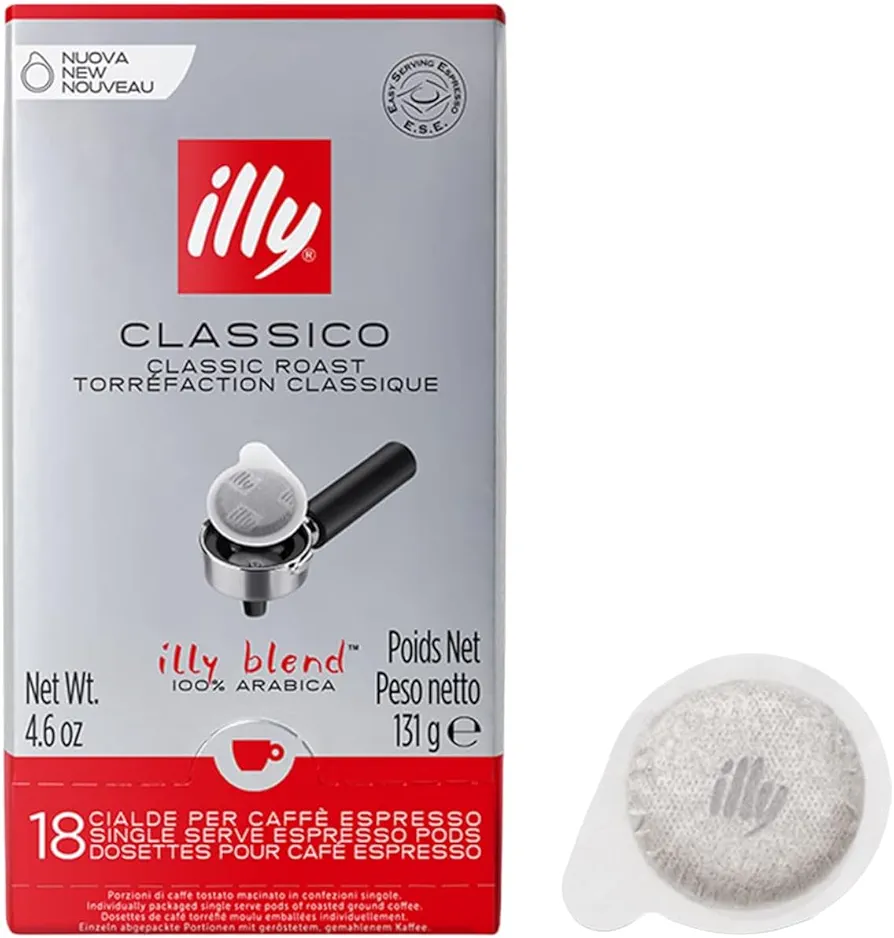 illy E.S.E. Coffee - Single-Serve Coffee Pods – Classico Medium Roast - Notes Of Chocolate & Caramel - For E.S.E Coffee Machines - Extraordinary Aroma & Body – 18 Count
