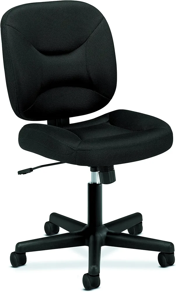 HON ValuTask Armless Desk Chair Small Office Chair No Arms with Padded Mesh Low Back, Ergonomic Tilt-Tension Recline Control, Swivel Rolling Wheels without Arms for Bedroom, Dorm, Small Spaces