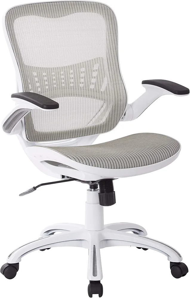 OSP Home Furnishings Riley Ventilated Manager's Office Desk Chair with Breathable Mesh Seat and Back, White Base with Blue