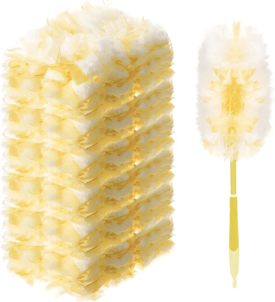 Vesici 300 Pcs Duster Refills Compatible with Swiffer Dusters Bulk Disposable Replacement Thickened Duster Refills with 1 Handle Heavy Duty for Cleaning, Office (Yellow)