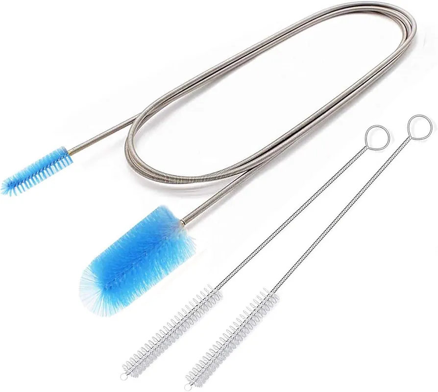Flexible Drain Brush，Nylon Cleaner Double Ended Elastic Hose Pipe 67-inch and 2 PCS 8.2-inch Straw Cleaning Brush