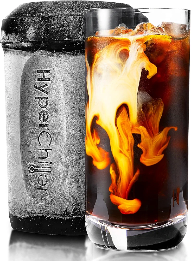 HyperChiller HC2 Patented Iced Coffee/Beverage Cooler, NEW, IMPROVED,STRONGER AND MORE DURABLE! Ready in One Minute, Reusable for Iced Tea, Wine, Spirits, Alcohol, Juice, 12.5 Oz, Black