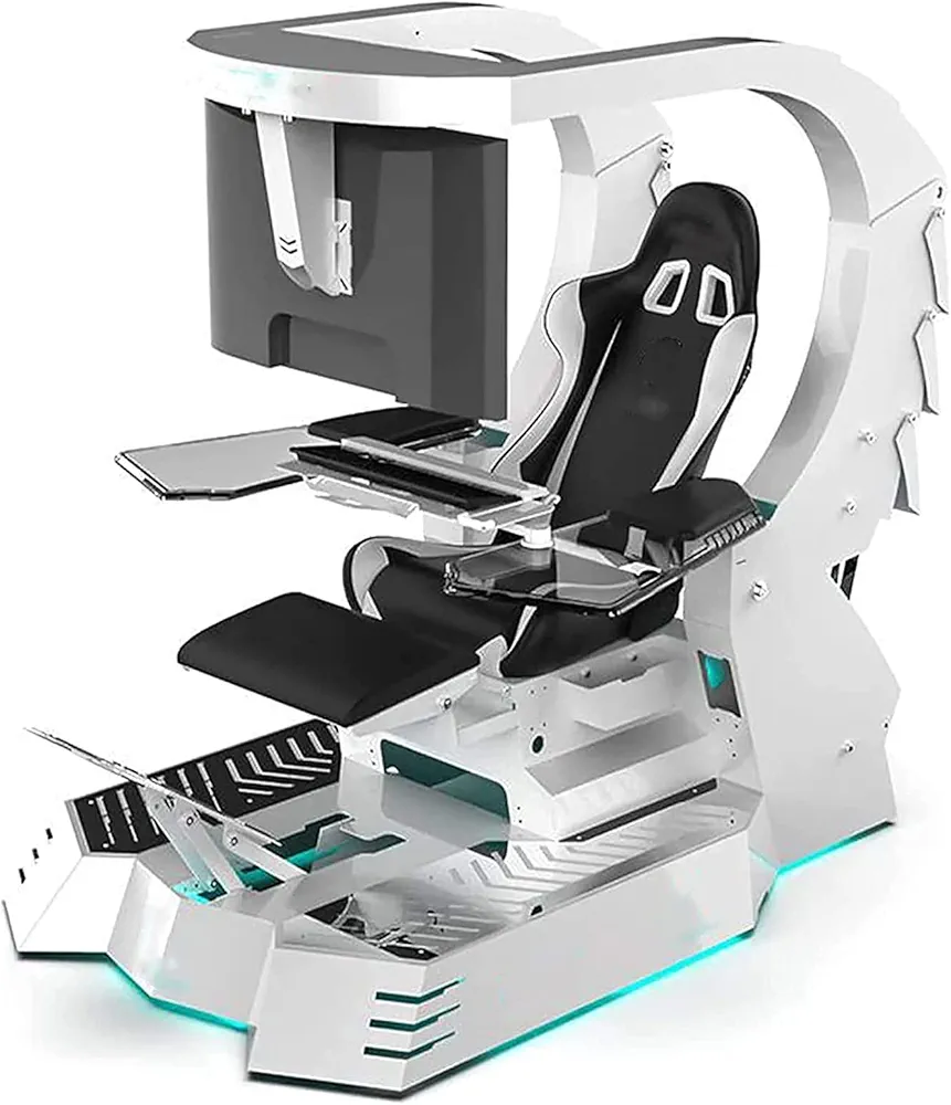 Video Gaming Chair Racing High Back PU Leather Adjustable Ergonomic Reclining PC Game Chair ​with Footres Red(White)