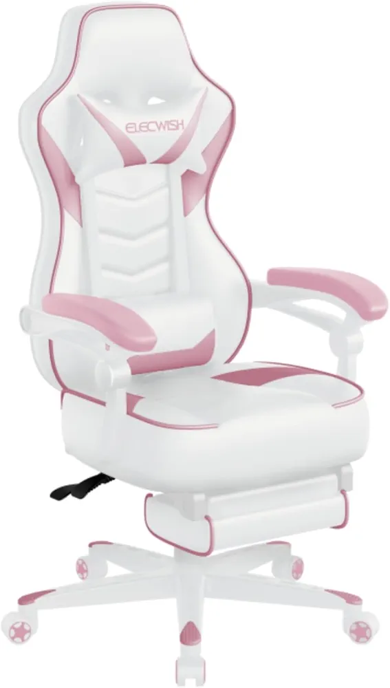 ARTETHYS Gaming Chair, Ergonomic High Back Racing PU Leather Computer Chair with Adjustable Footrest, Headrest and Lumbar Support and 90 to 150 Degree Tilt Pink