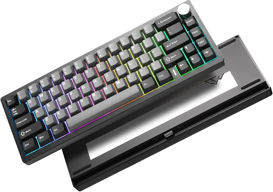 YUNZII AL68 Wireless Mechanical Keyboard 60%,QMK/VIA Aluminum Keyboard,Hot Swappable Custom Keyboard with Knob,Gasket Structure,RGB Backlit Gaming Keyboard for Mac/Windows (Black, Cocoa Cream V2)