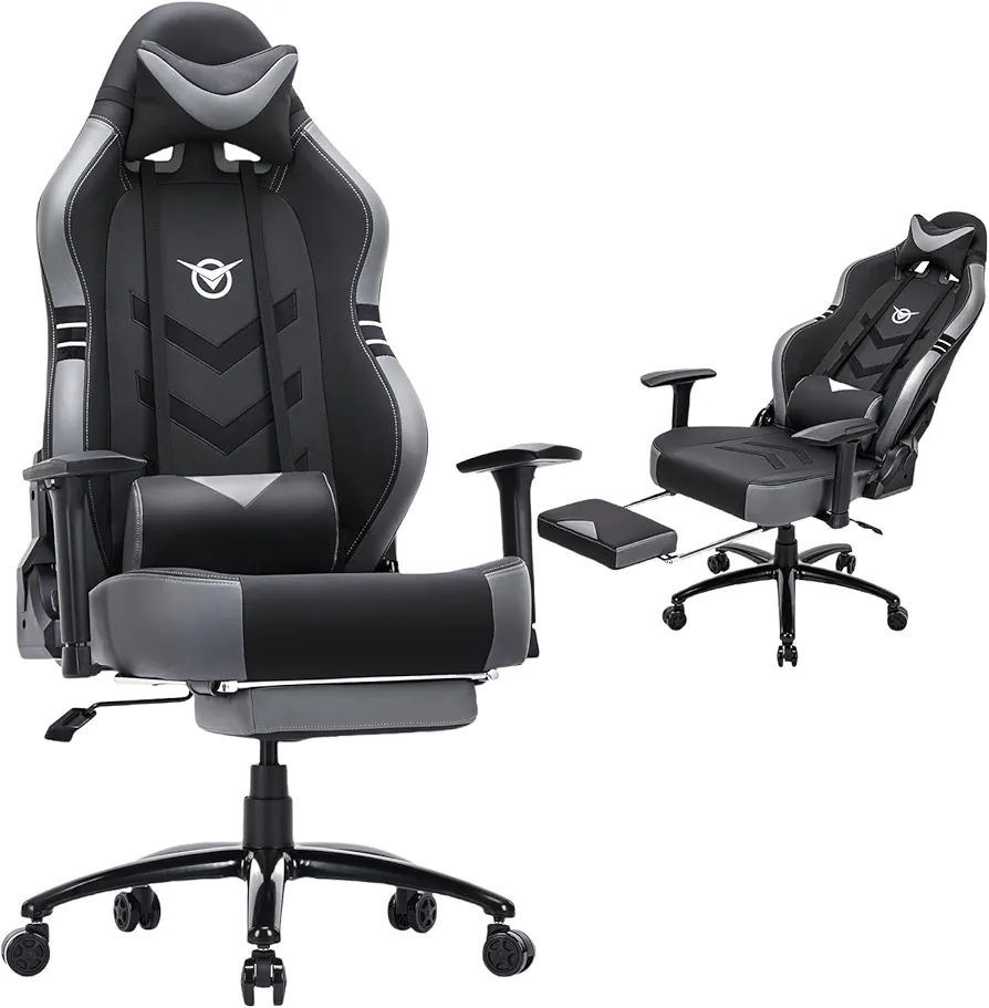 COLAMY Big and Tall Gaming Chair with Footrest 350lbs,Racing Computer Gamer Chair, Ergonomic High Back PC Chair with Wide Seat, Reclining Back, 3D Armrest for Adult-Grey