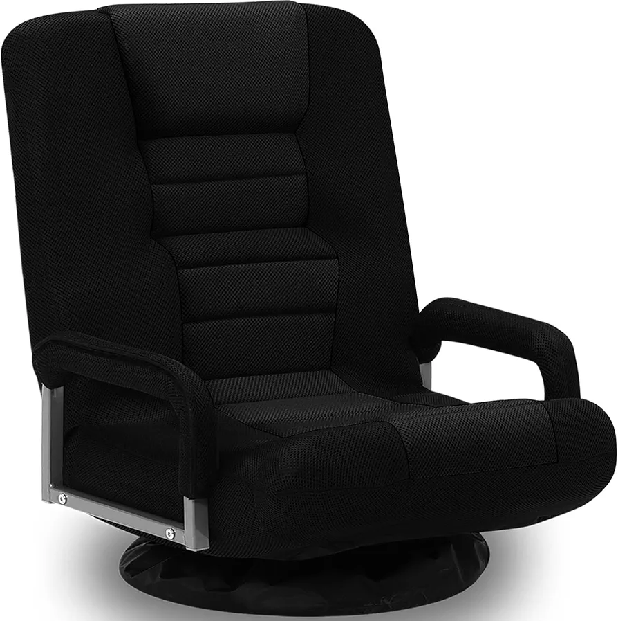 Swivel Gaming Chair Multipurpose Floor Gaming Chair for Playing Video Games, TV, Reading w/Armrest Lumbar Support & 6 Adjustable Postion Backrest for Adults & Kids, Black