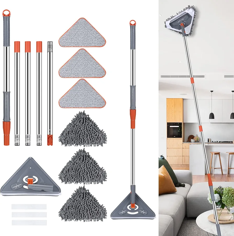 Wall Cleaner 98 Inch Wall Cleaner with Long Handle,HoMerit Wall Cleaner Mop 360° Rotatable Adjustable Cleaning Mop,Ceiling Dust Mop,Wall Cleaning Tool for Walls/Baseboard/Floors,6 Replacement Pads