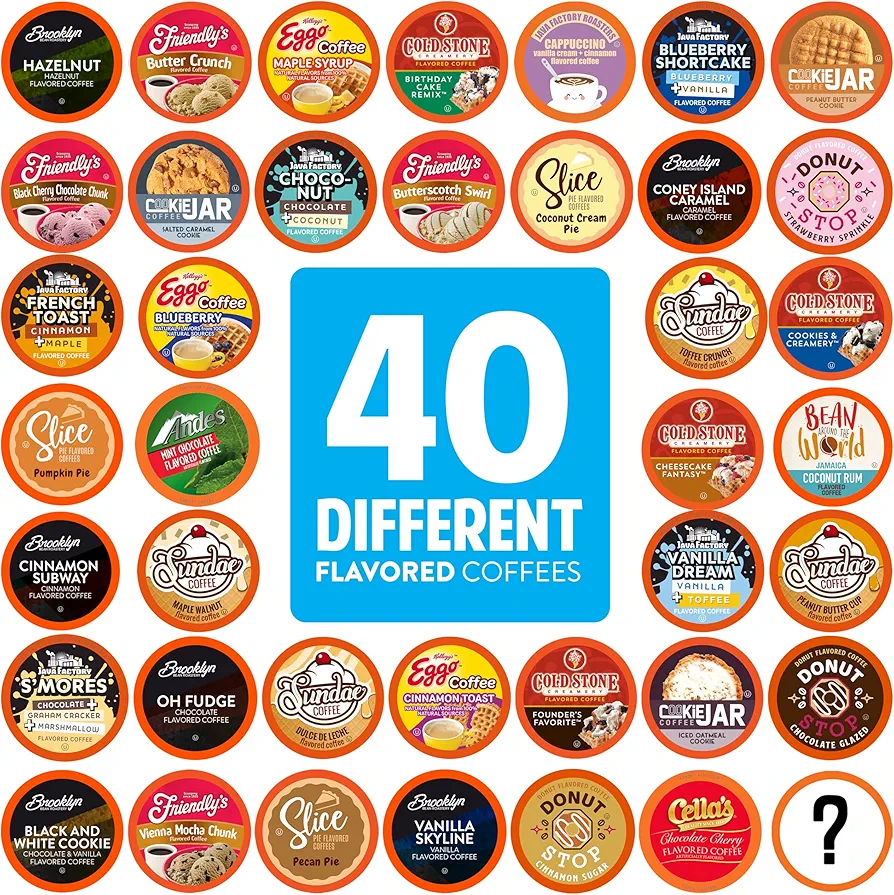 Two Rivers Coffee Flavored Coffee Pods Compatible with Keurig K Cup Brewers, Assorted Variety Pack Flavored Coffee, 40 Count