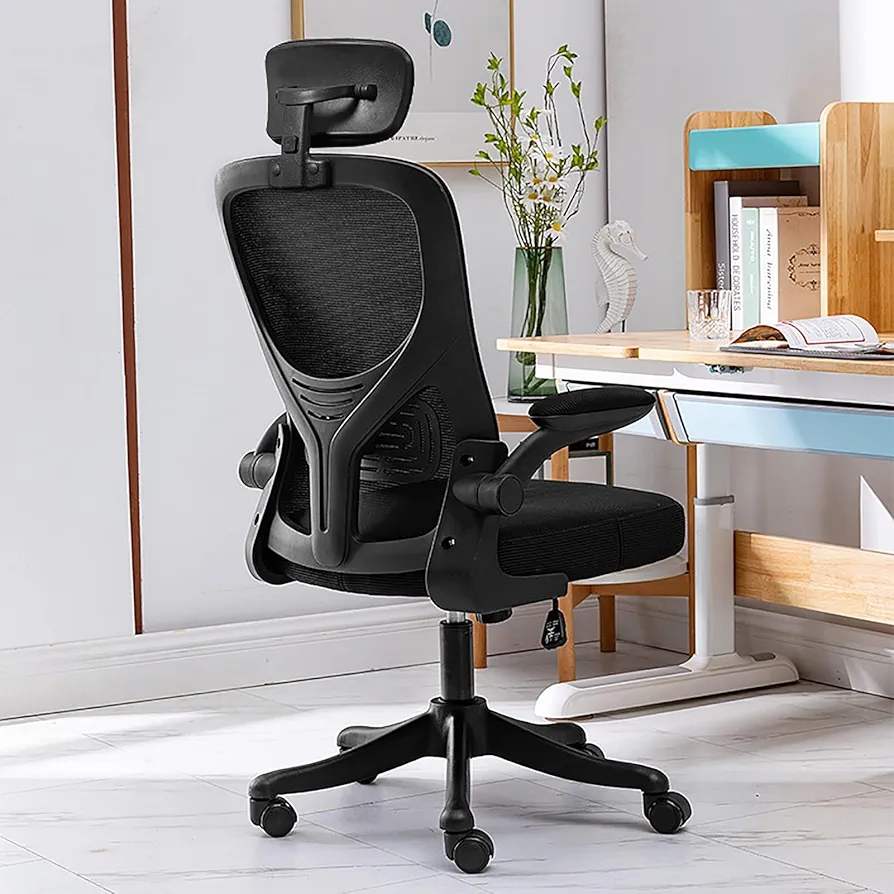Home Office Chair High Back Computer Desk Chair with Ergonomic Office, Flip-Up Arms Tilt Lock, Wide Cushion Chair Adjustable, Back Mesh Gaming Chairs, Black Task Chair